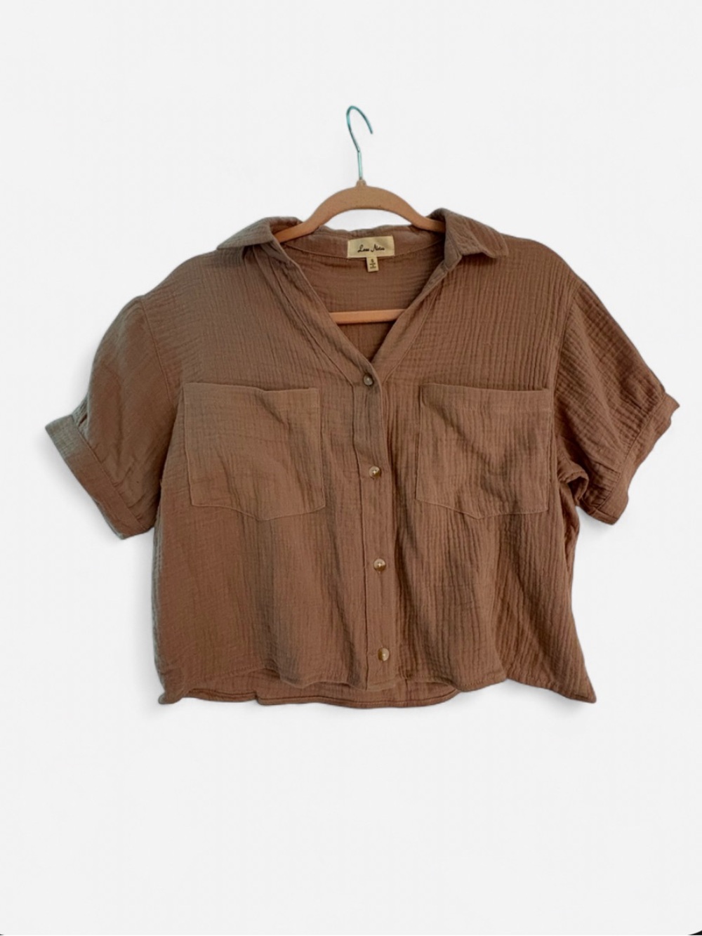 Love Notes Short Sleeve Button Front Top